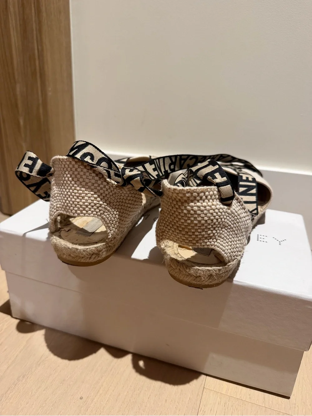 Stella McCartney Beige Canvas Espadrille Lace-Up Flats